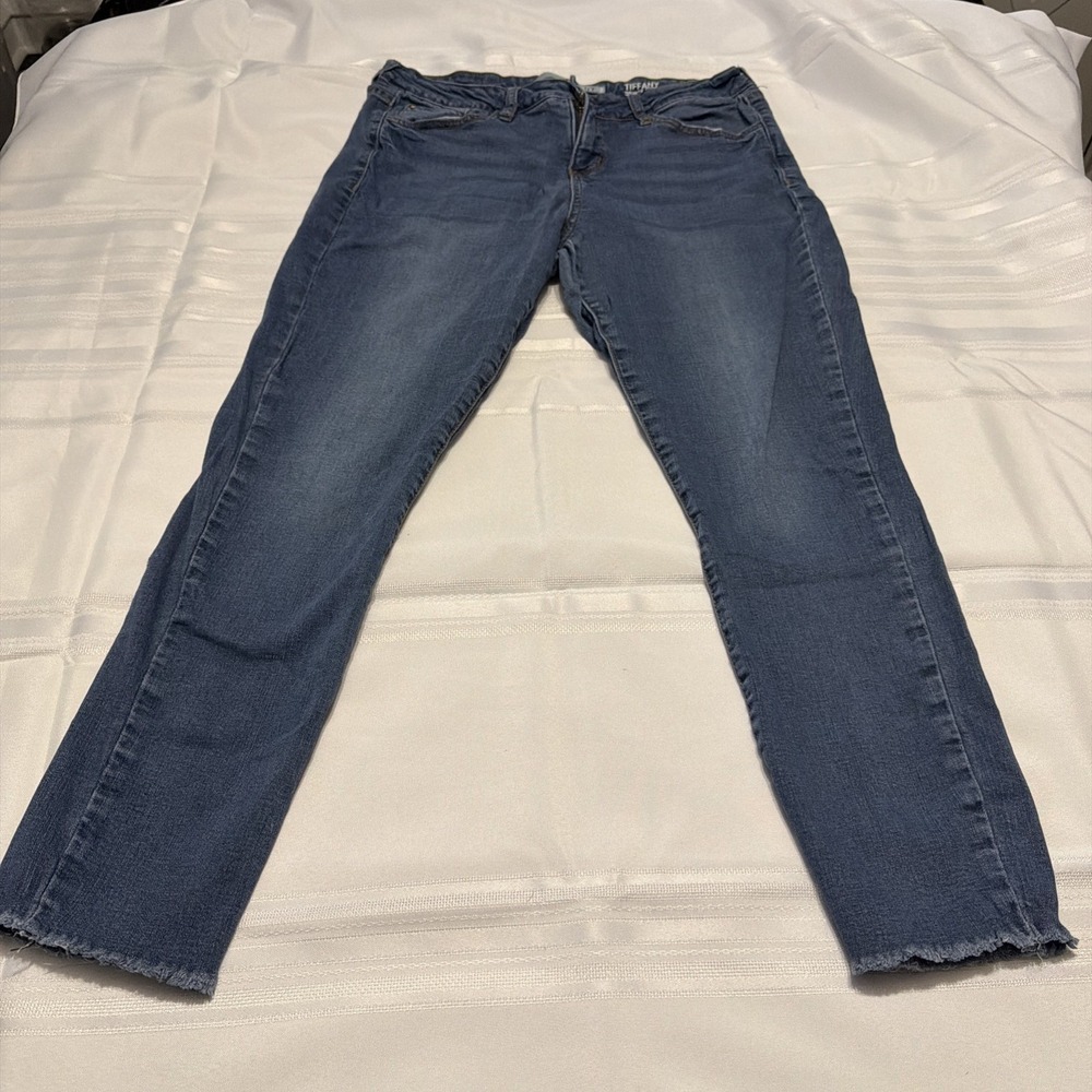 !iT Tiffany Skinny Ankle Jeans Womens 14 Medium Wash Blue Raw Hem Denim